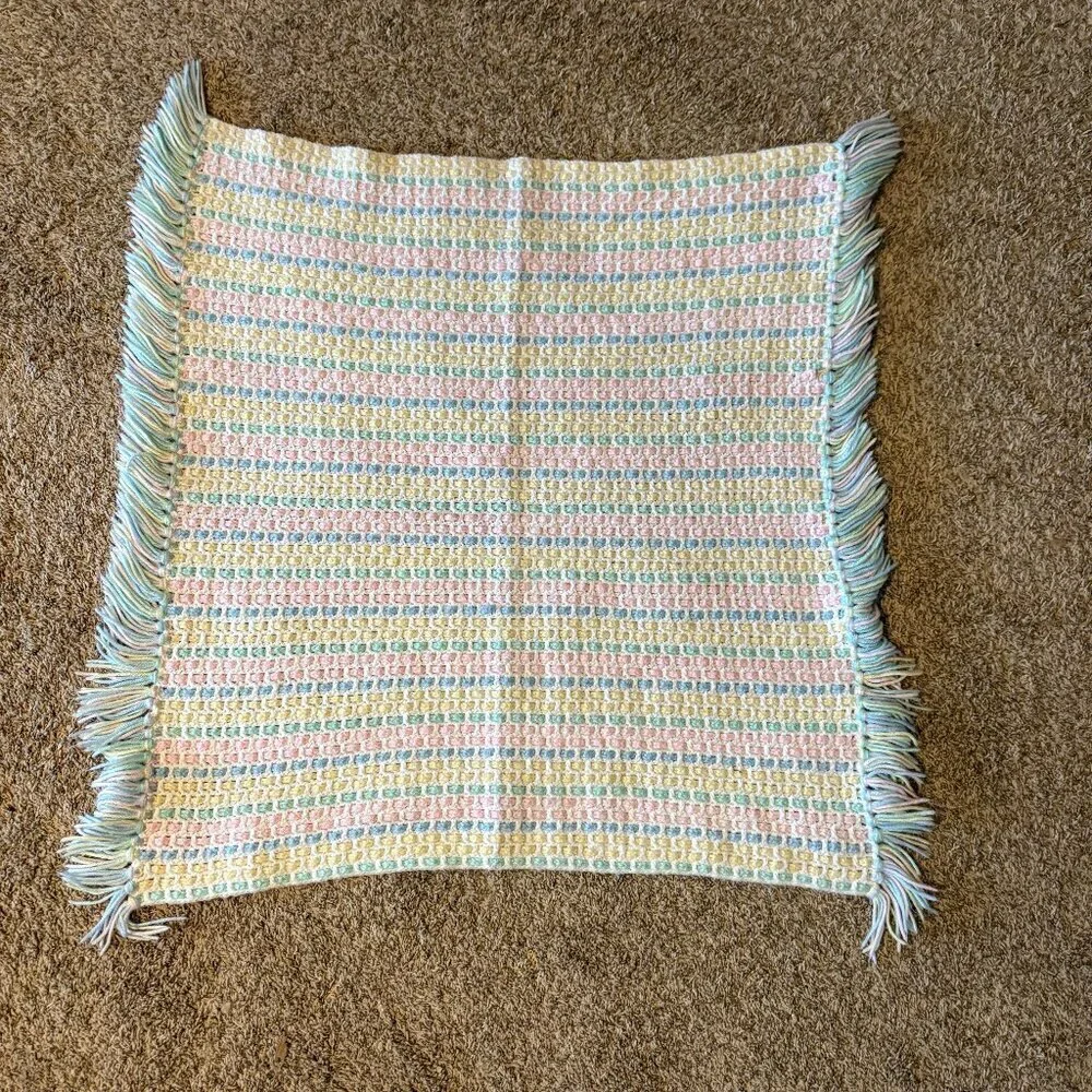 Handmade gender neutral colorful knitted baby blanket